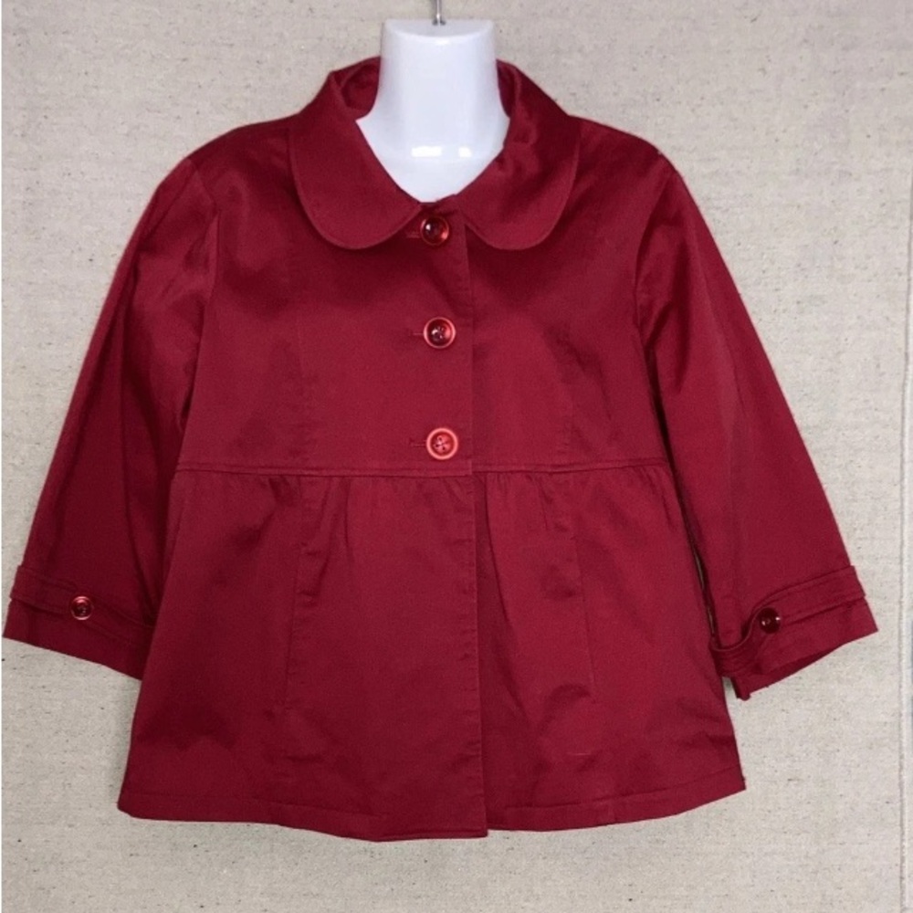 Studio 1940 Red Peplum 3/4 Sleeve Jacket Button Blazer Plus Size 16W Women’s